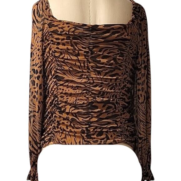 NWT Jane + Delancey Top Women's Size XL Ruched Academic Stretch Safari Print - Picture 2 of 9